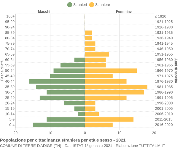 Grafico cittadini stranieri - Terre d'Adige 2021