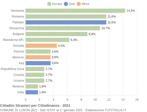 Grafico cittadinanza stranieri - Luson 2021