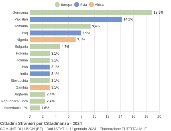 Grafico cittadinanza stranieri - Luson 2024