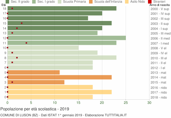 Grafico Popolazione in età scolastica - Luson 2019