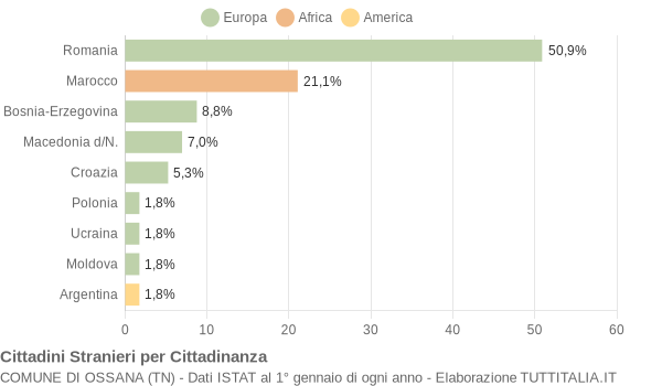 Grafico cittadinanza stranieri - Ossana 2013