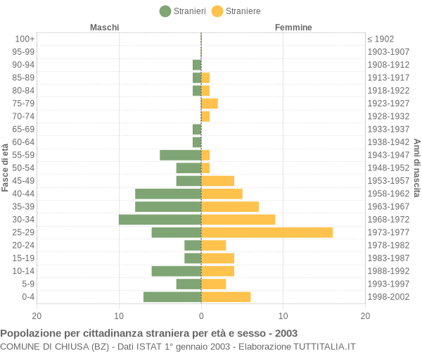 Grafico cittadini stranieri - Chiusa 2003