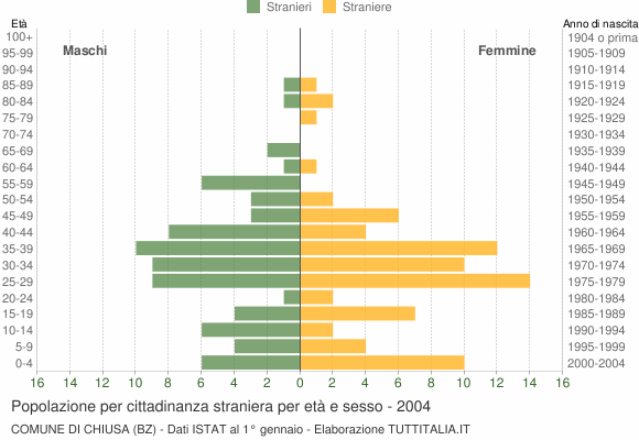 Grafico cittadini stranieri - Chiusa 2004