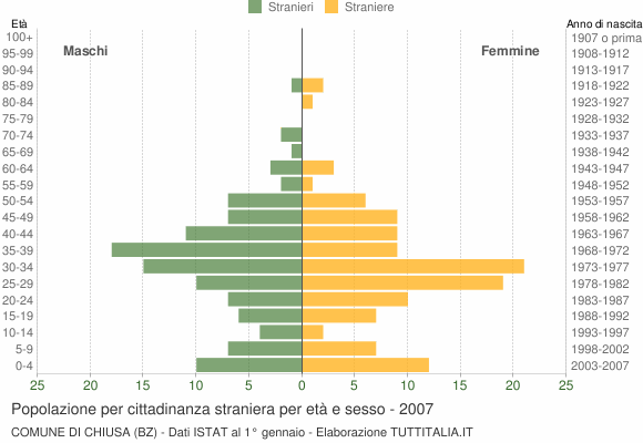 Grafico cittadini stranieri - Chiusa 2007