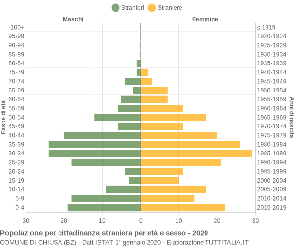 Grafico cittadini stranieri - Chiusa 2020