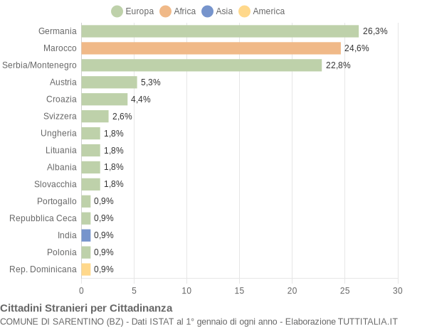 Grafico cittadinanza stranieri - Sarentino 2004