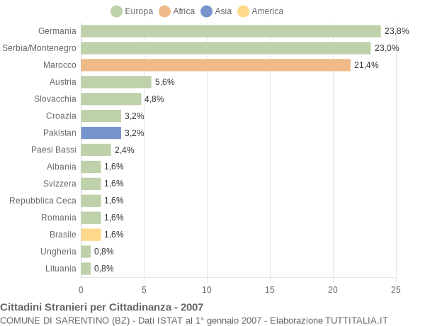 Grafico cittadinanza stranieri - Sarentino 2007