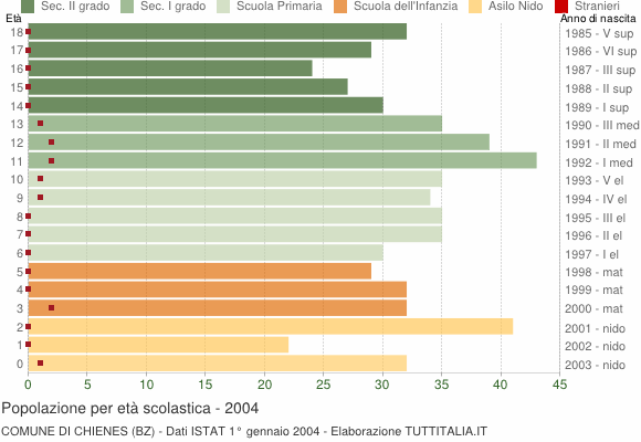 Grafico Popolazione in età scolastica - Chienes 2004