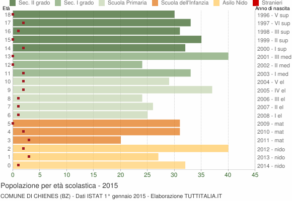 Grafico Popolazione in età scolastica - Chienes 2015