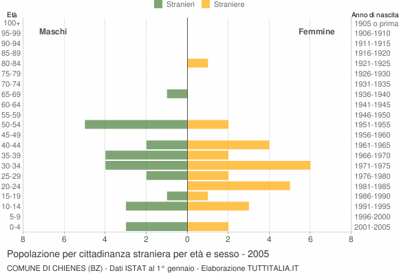 Grafico cittadini stranieri - Chienes 2005