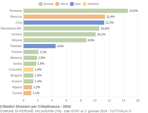 Grafico cittadinanza stranieri - Pergine Valsugana 2024