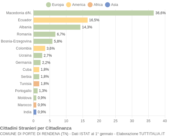 Grafico cittadinanza stranieri - Porte di Rendena 2010