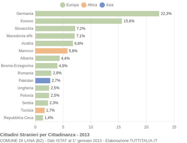 Grafico cittadinanza stranieri - Lana 2013