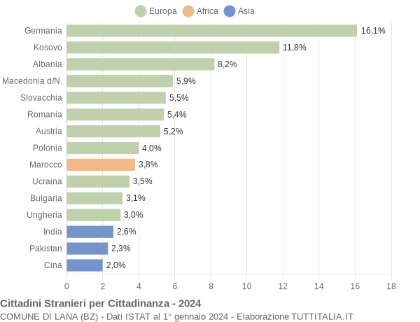 Grafico cittadinanza stranieri - Lana 2024