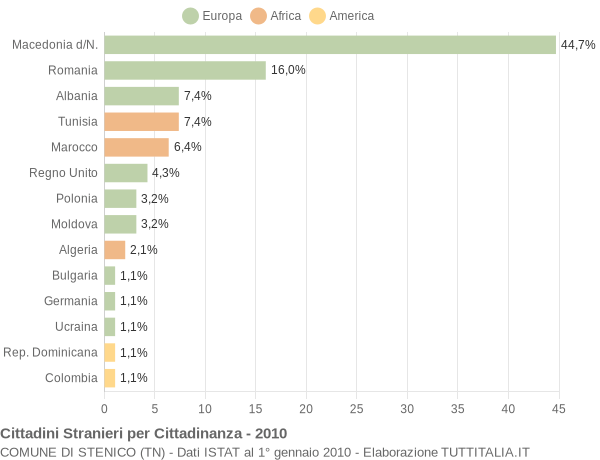 Grafico cittadinanza stranieri - Stenico 2010