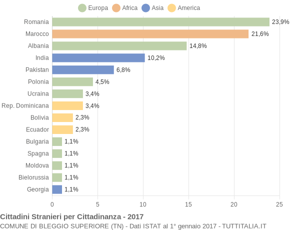 Grafico cittadinanza stranieri - Bleggio Superiore 2017