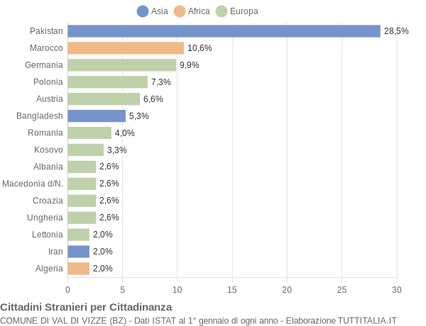 Grafico cittadinanza stranieri - Val di Vizze 2010