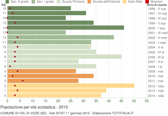 Grafico Popolazione in età scolastica - Val di Vizze 2015