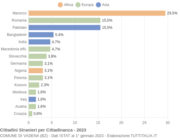 Grafico cittadinanza stranieri - Vadena 2023