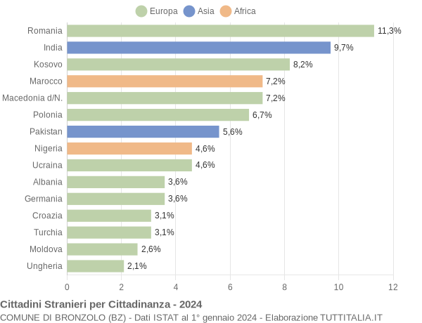 Grafico cittadinanza stranieri - Bronzolo 2024