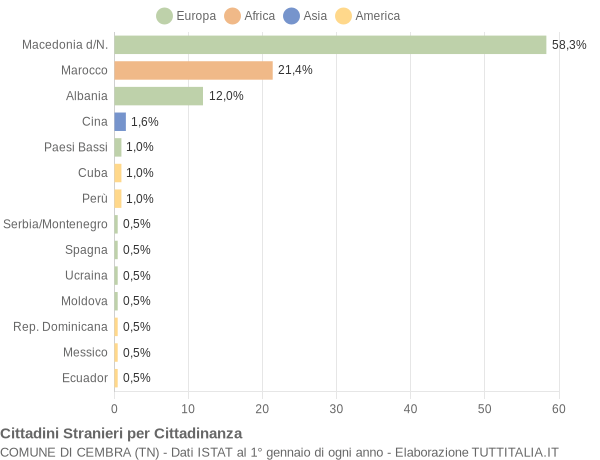 Grafico cittadinanza stranieri - Cembra 2005