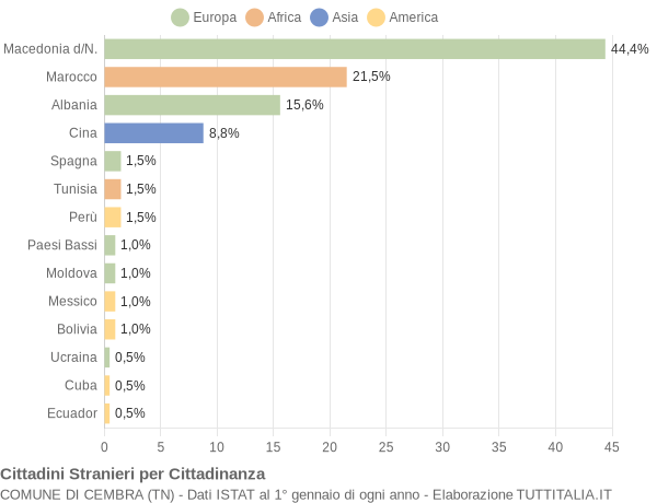 Grafico cittadinanza stranieri - Cembra 2007