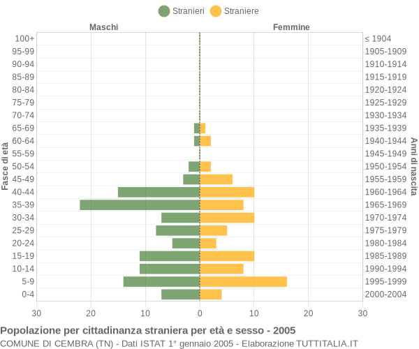 Grafico cittadini stranieri - Cembra 2005