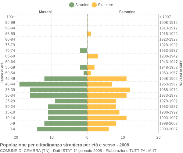 Grafico cittadini stranieri - Cembra 2008