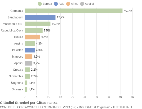 Grafico cittadinanza stranieri - Cortaccia sulla strada del vino 2005