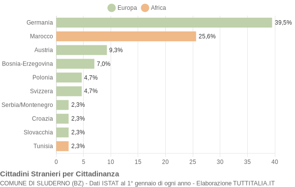 Grafico cittadinanza stranieri - Sluderno 2006