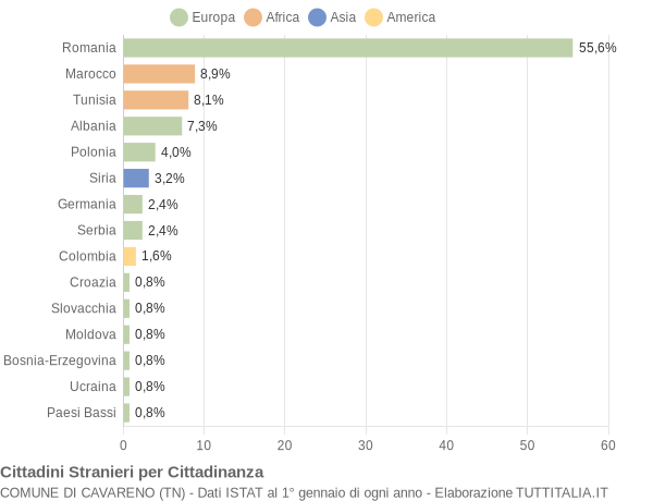 Grafico cittadinanza stranieri - Cavareno 2019