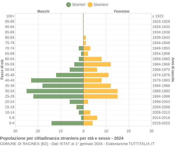 Grafico cittadini stranieri - Racines 2024