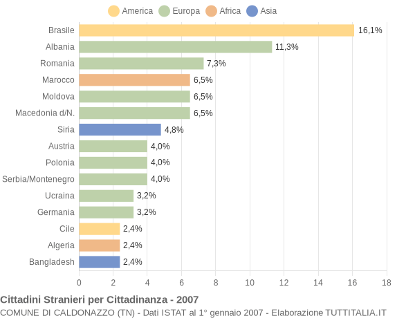 Grafico cittadinanza stranieri - Caldonazzo 2007