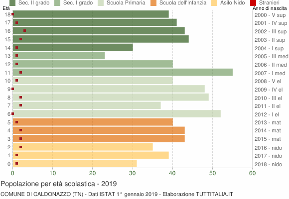 Grafico Popolazione in età scolastica - Caldonazzo 2019
