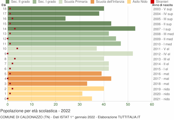 Grafico Popolazione in età scolastica - Caldonazzo 2022
