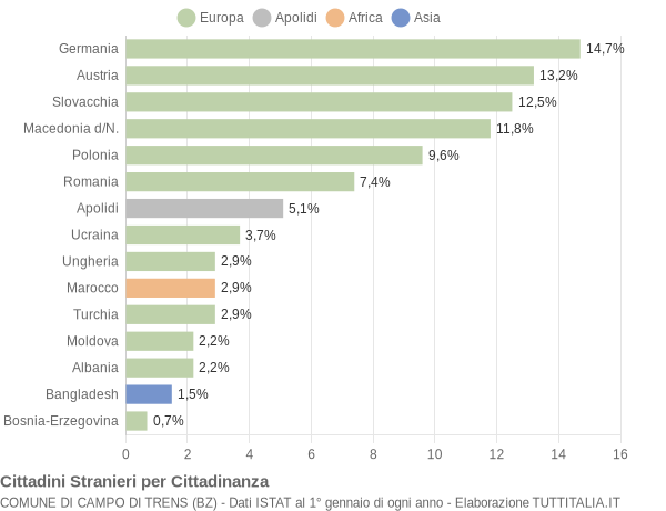 Grafico cittadinanza stranieri - Campo di Trens 2013