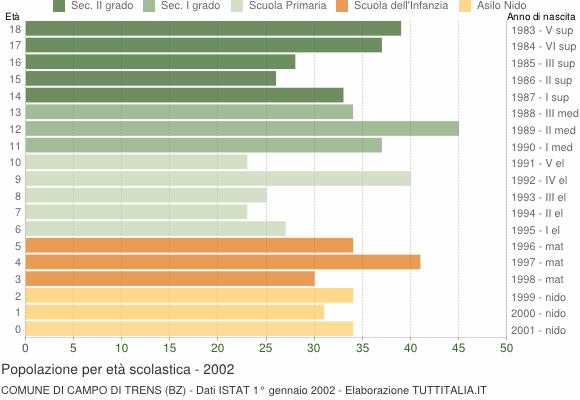 Grafico Popolazione in età scolastica - Campo di Trens 2002