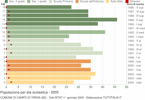Grafico Popolazione in età scolastica - Campo di Trens 2005