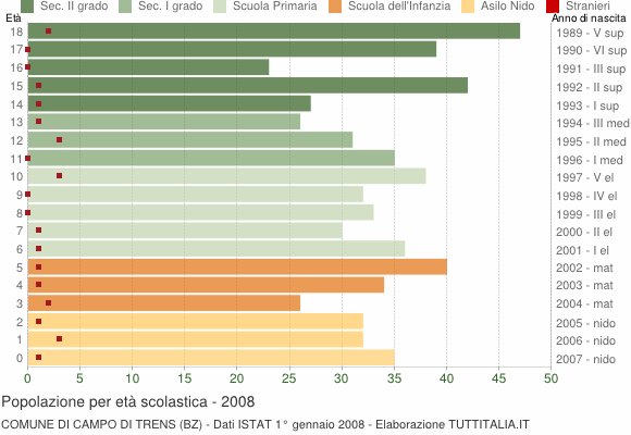 Grafico Popolazione in età scolastica - Campo di Trens 2008