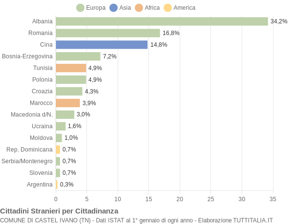 Grafico cittadinanza stranieri - Castel Ivano 2008