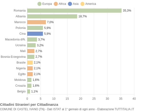 Grafico cittadinanza stranieri - Castel Ivano 2020