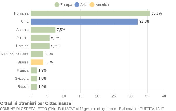 Grafico cittadinanza stranieri - Ospedaletto 2016