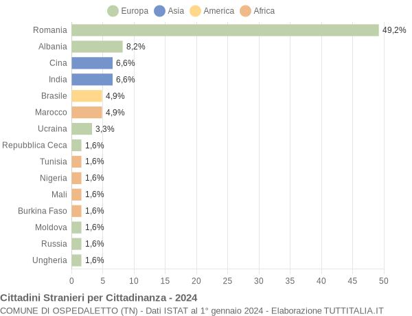 Grafico cittadinanza stranieri - Ospedaletto 2024