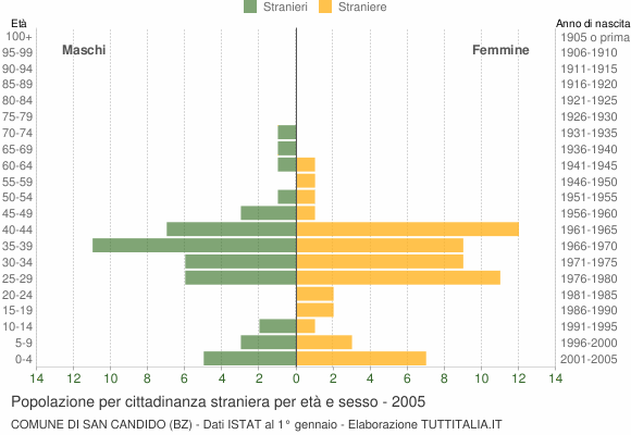 Grafico cittadini stranieri - San Candido 2005