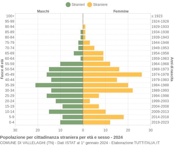 Grafico cittadini stranieri - Vallelaghi 2024
