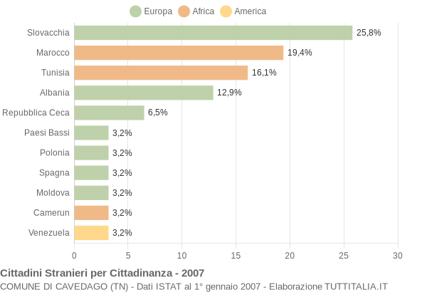 Grafico cittadinanza stranieri - Cavedago 2007