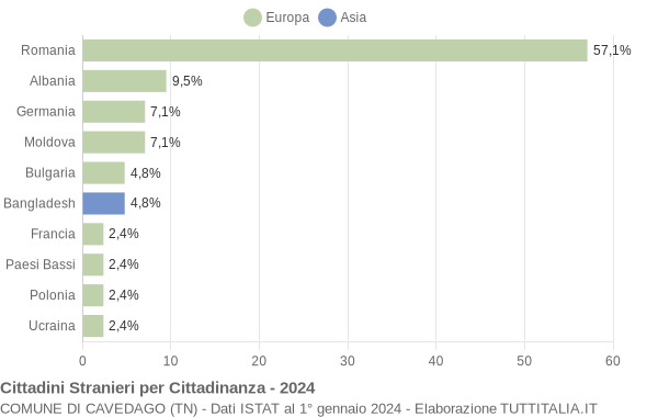 Grafico cittadinanza stranieri - Cavedago 2024