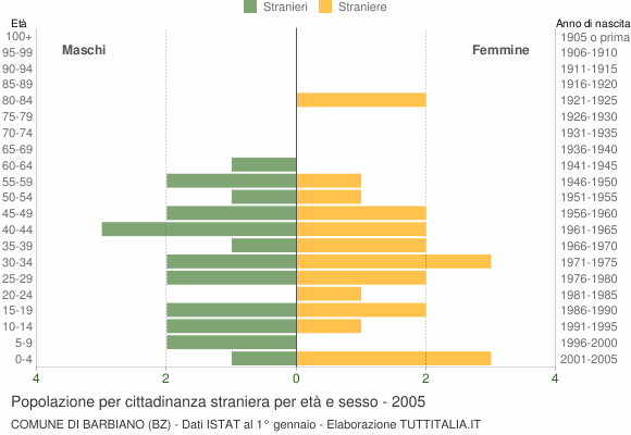 Grafico cittadini stranieri - Barbiano 2005