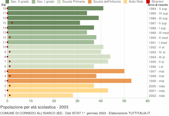 Grafico Popolazione in età scolastica - Cornedo all'Isarco 2003