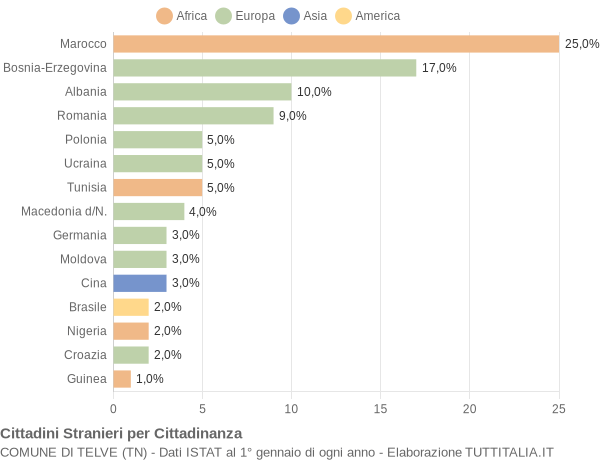 Grafico cittadinanza stranieri - Telve 2019